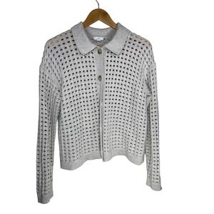 J.Jill Pointelle Knit Cardigan Oatmeal Open Front Cottagecore Boho XS